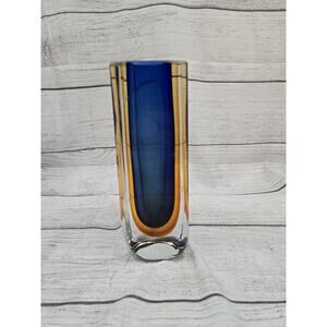 Fifth Avenue Crystal Cobalt Blue & Amber Glass Vase Home Decor